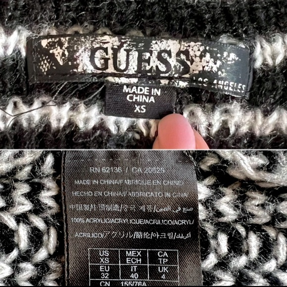 Guess brand Black and White Open Knit Cardigan Sweater with pockets. Size XS - Picture 9 of 15